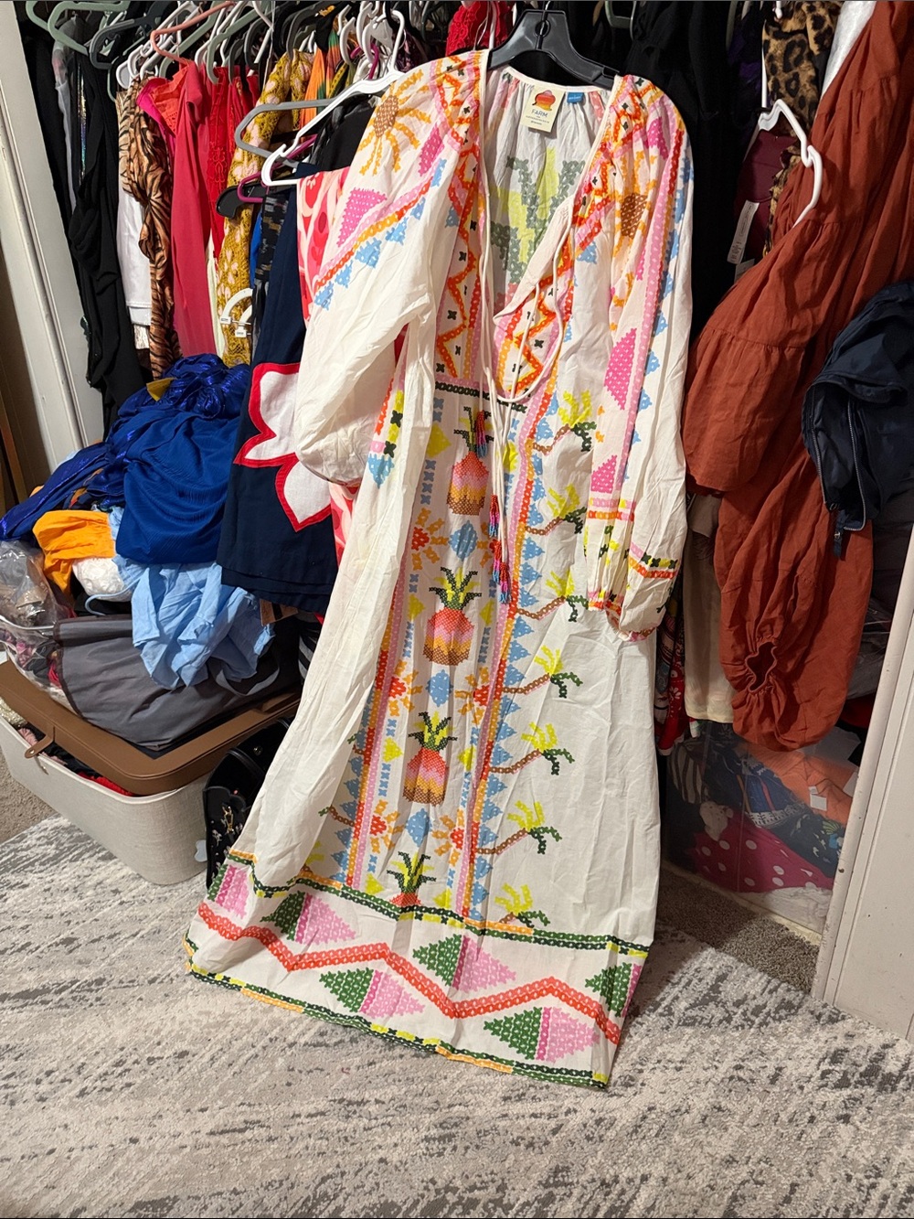 Farm rio  AntropologyBoho Embroidered Maxi Dress — White with Multicolor Detail